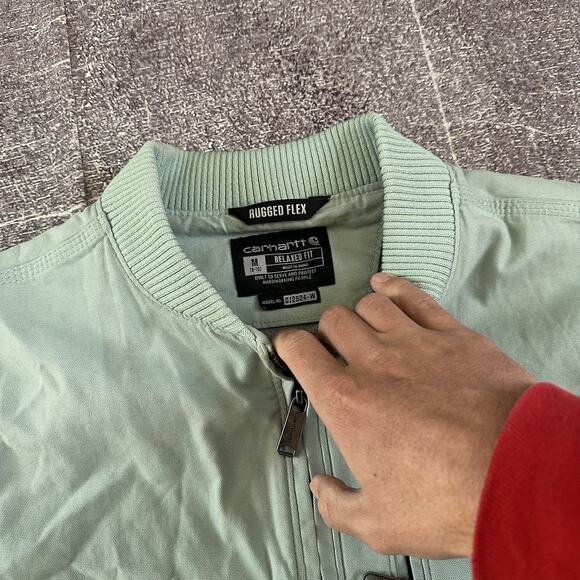 Women's Carhartt Crawford Rugged Flex Mint Relaxed Fit Canvas Bomber Jacket Sz M - Picture 2 of 4